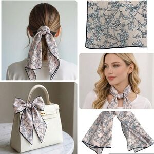 Vintage Floral Silk Scarf Pink Botanical Line Art Cottagecore Coquette Luxury